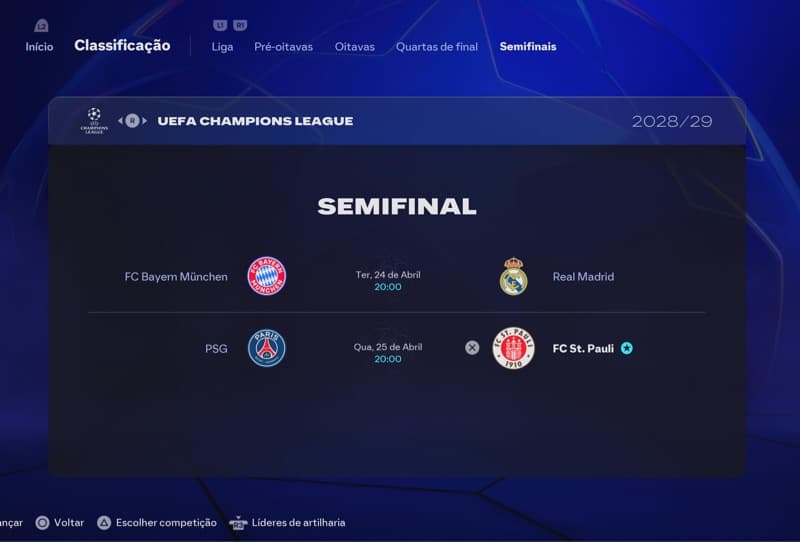 Corta para as semifinais de 2029 da UEFA Champions League, enfrentaremos o PSG