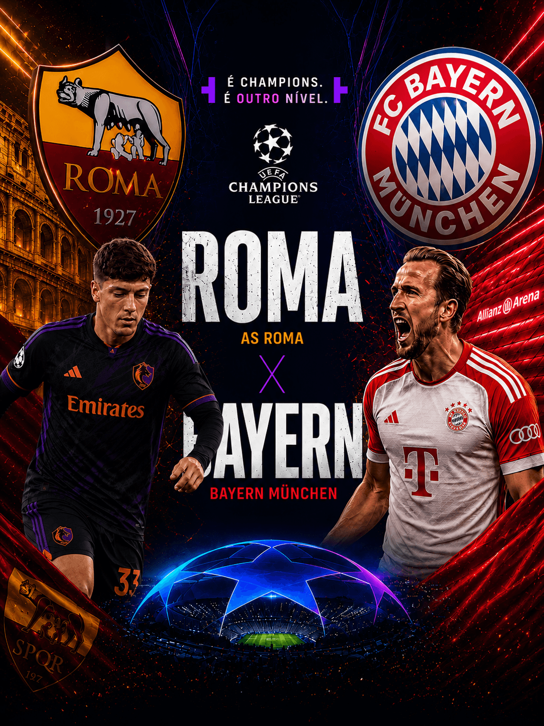 CONFRONTO DECIDIDO! 🧡🇮🇹 X ❤️🇩🇪 Roma enfrentará o gigante alemão Bayern München pela pré oitavas da Champions League, no ultimo ano d…