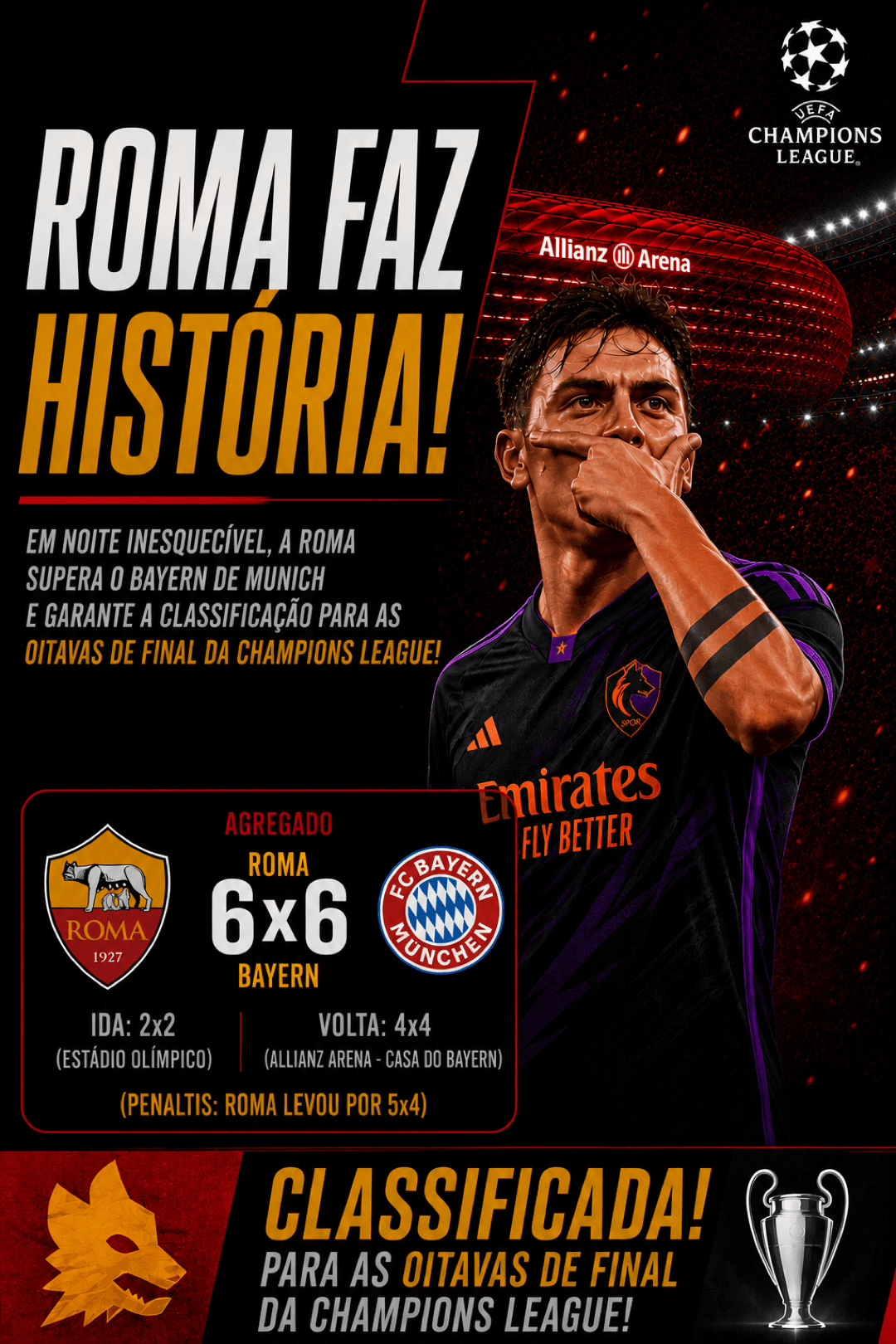 PASSAGEM HISTÓRICA!!! 🔥🇮🇹 Roma derrota o gigante alemão Bayern München, os dois time apresentaram um grande futebol até levar para os …