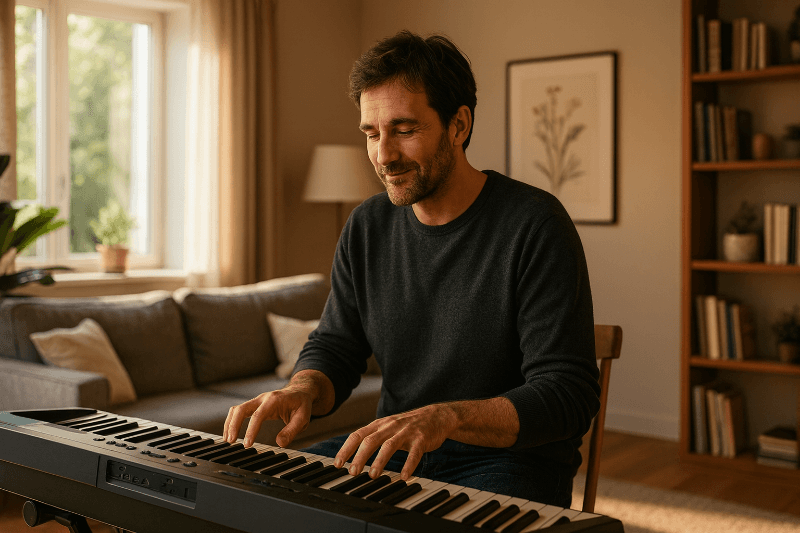 Nada melhor que o som do teclado para acalmar o coração. Um passo de cada vez, com serenidade e gratidão. ❤️🎹 #AgainInHome❤️