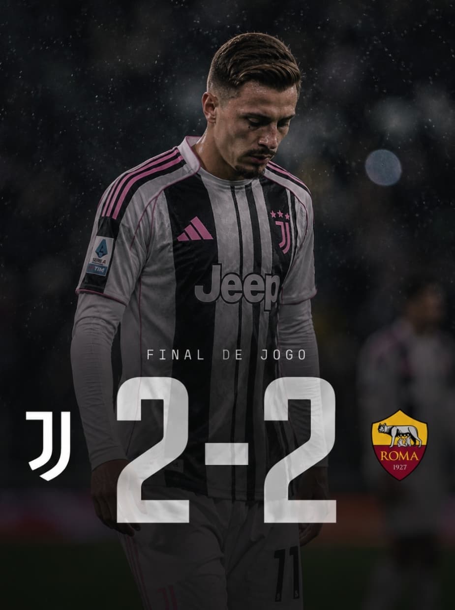 Na liga italiana Roma empata contra a velha senhora podemos ver a cara de decepção em {@}[Arthur Willians](6a1f6048ce163efb391996a4) 🇮🇹…