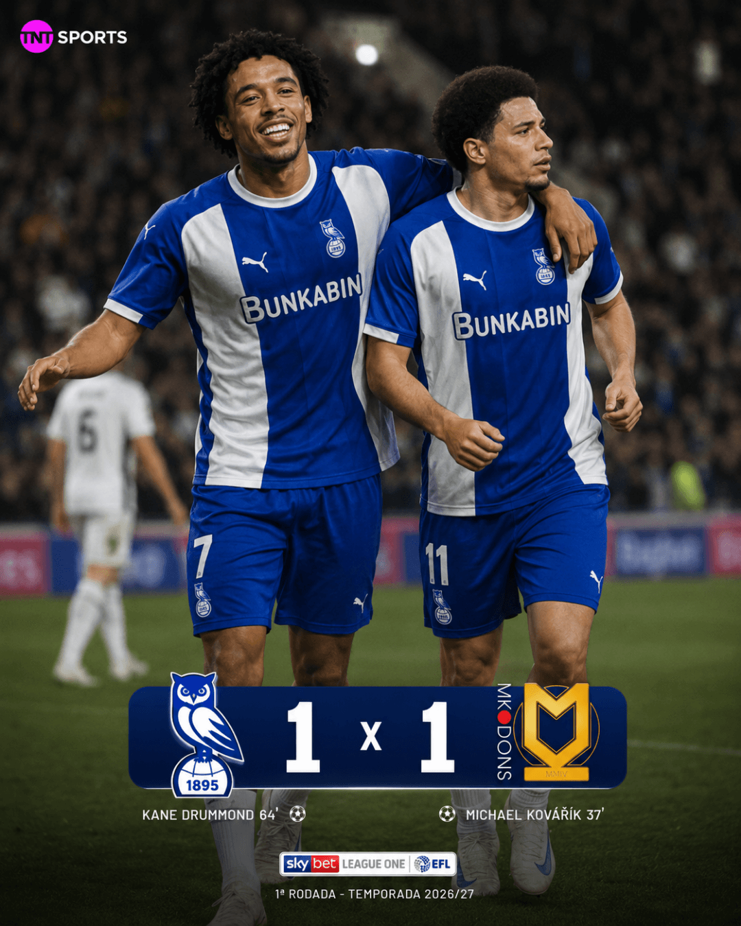 Estreia na 3° divisão.🥉 Um ponto conquistado fora de casa após o empate em 1 a 1 com o MK Dons. Meu irmão @kane.Drummond marcou o nosso …
