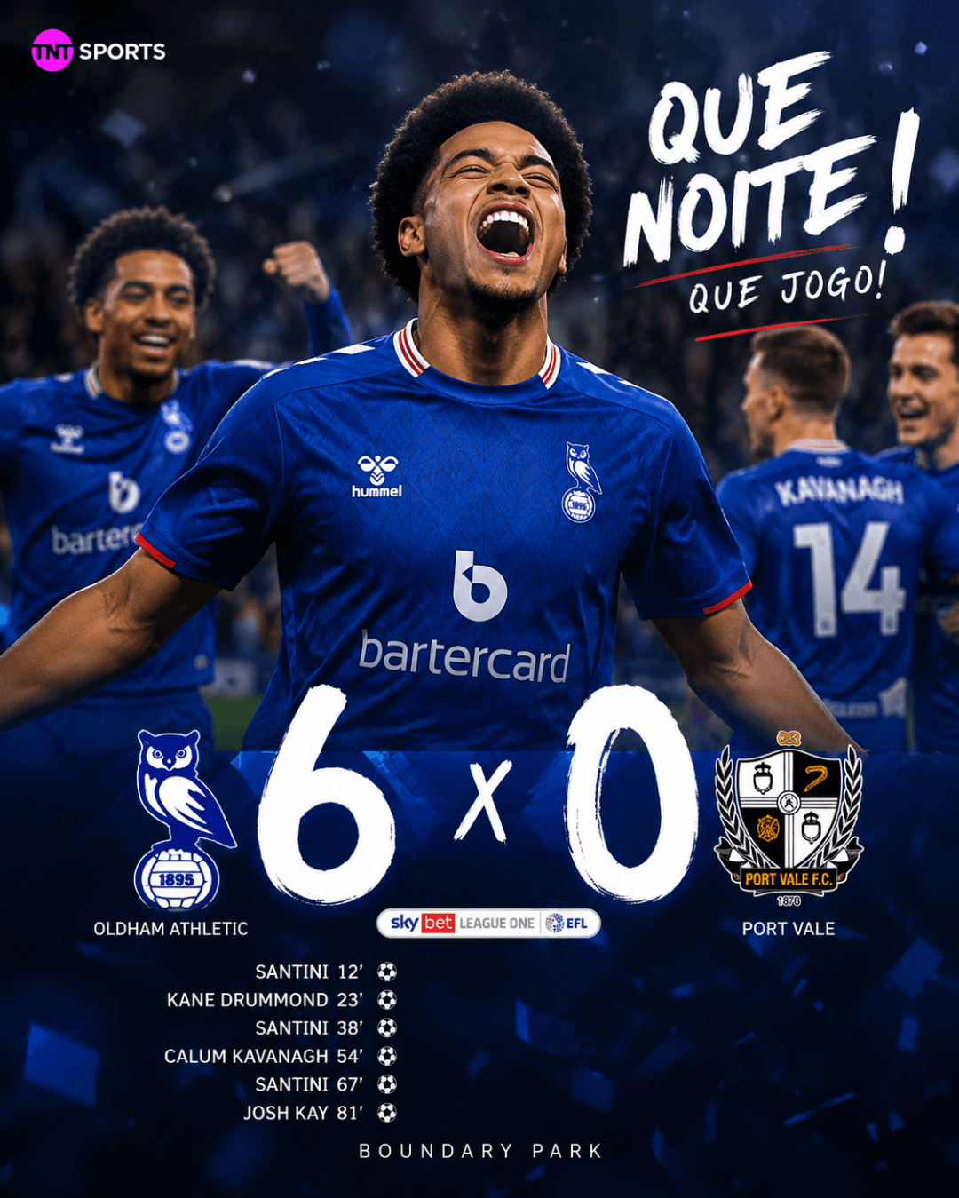 Noite memorável!💙🤍 Grande vitória por 6 a 0 sobre o Port Vale. Tive a felicidade de marcar meu primeiro hat-trick na carreira! Com toda…