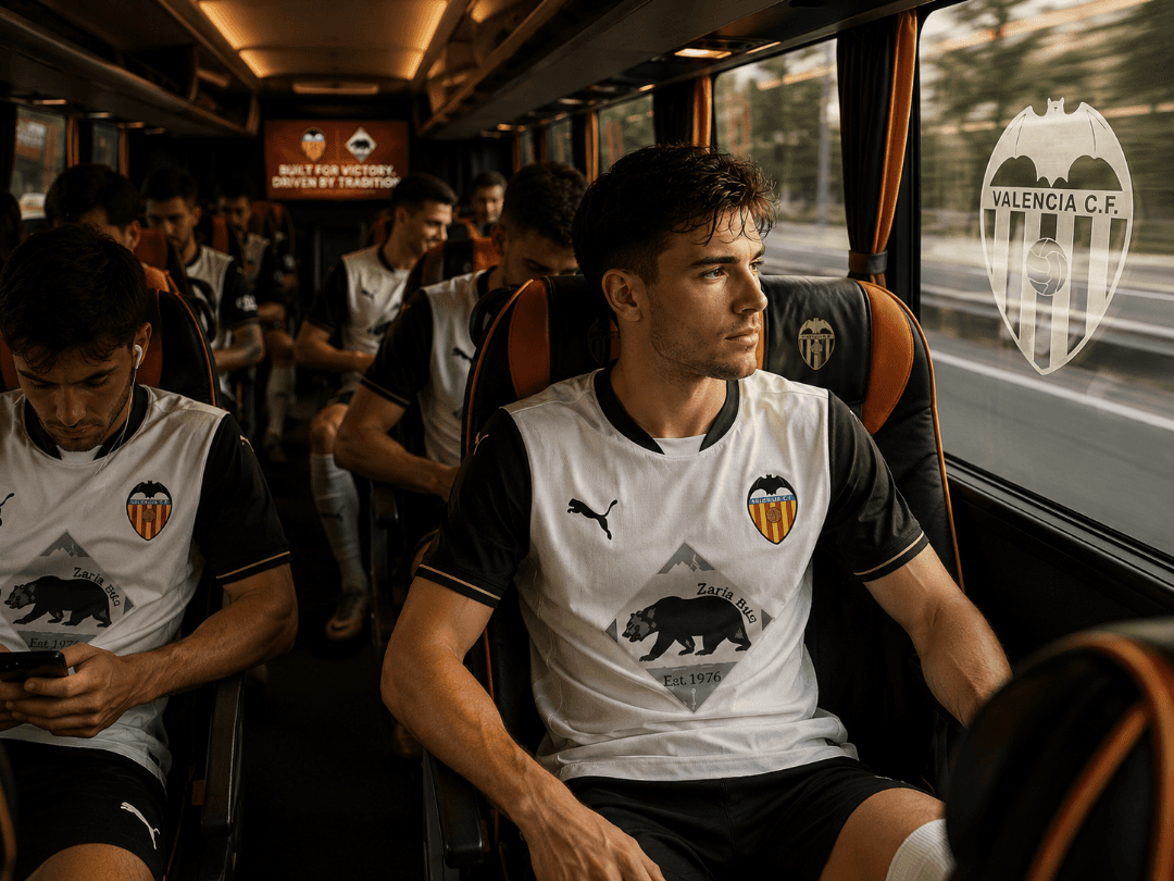 A ir no novo autocarro do Valencia 🔥 com a zaria auto 🫂🐻🤝chegando a Getafe amanhã acontece esse jogo e outros tambem obrigado zaria a…
