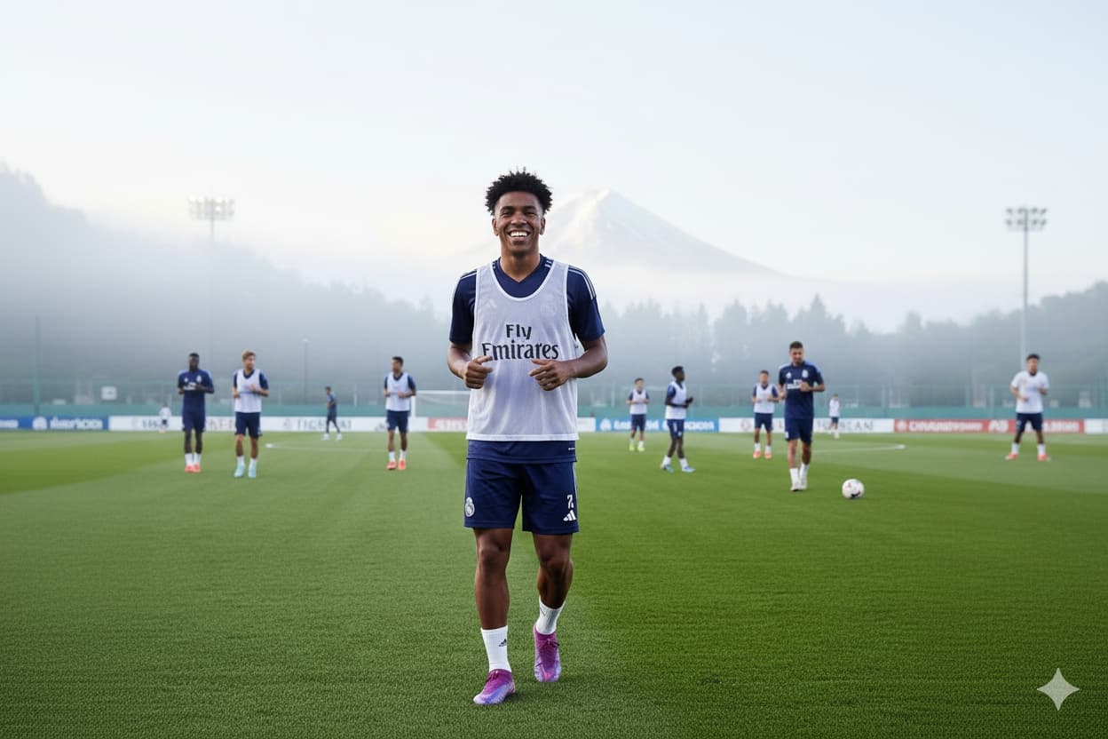 Treino leve e cheio de boas energias aqui no Japão! 💪⚽️ Sempre com um sorriso no rosto e pronto pra mais uma grande temporada com o Real…