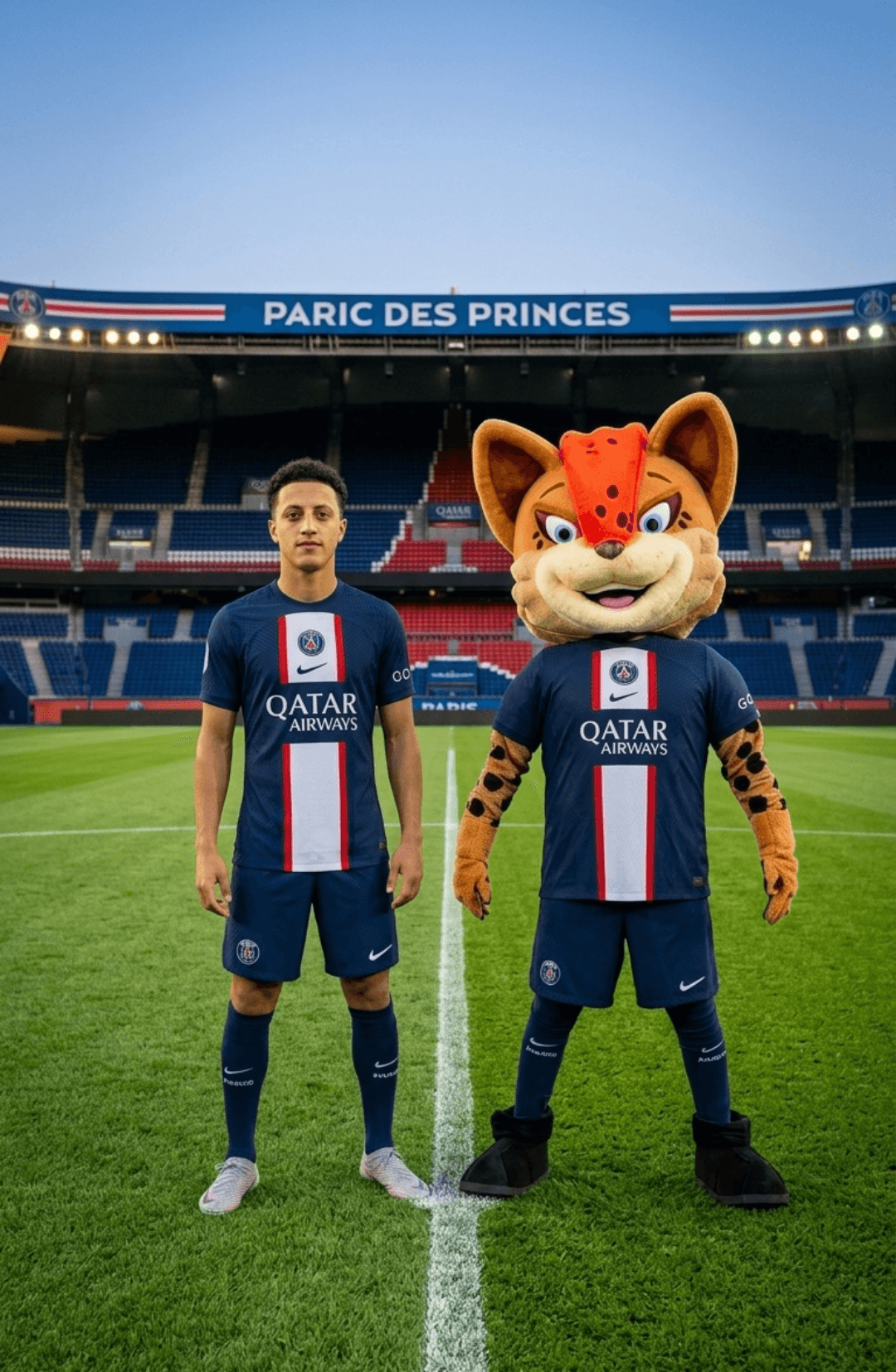 Eu e meu novo amigo, o mascote do psg🐱🐆