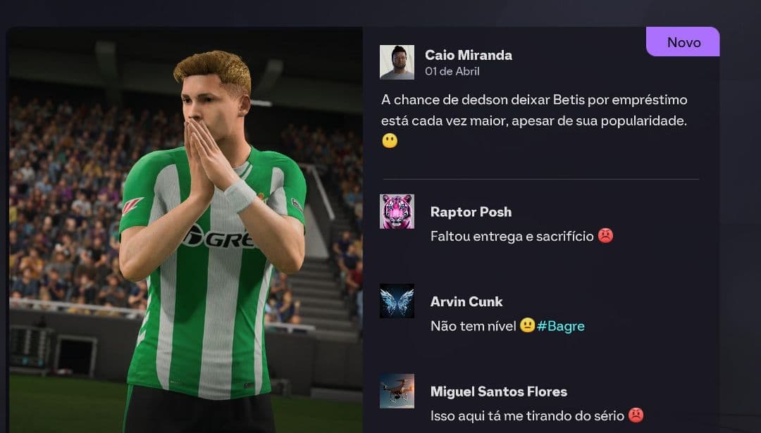 Printou virou notícia!!! Dedson JR esta tendo grandes chance de ser emprestado a outro clube!! O Betis diz q nao esta contente com o seu …