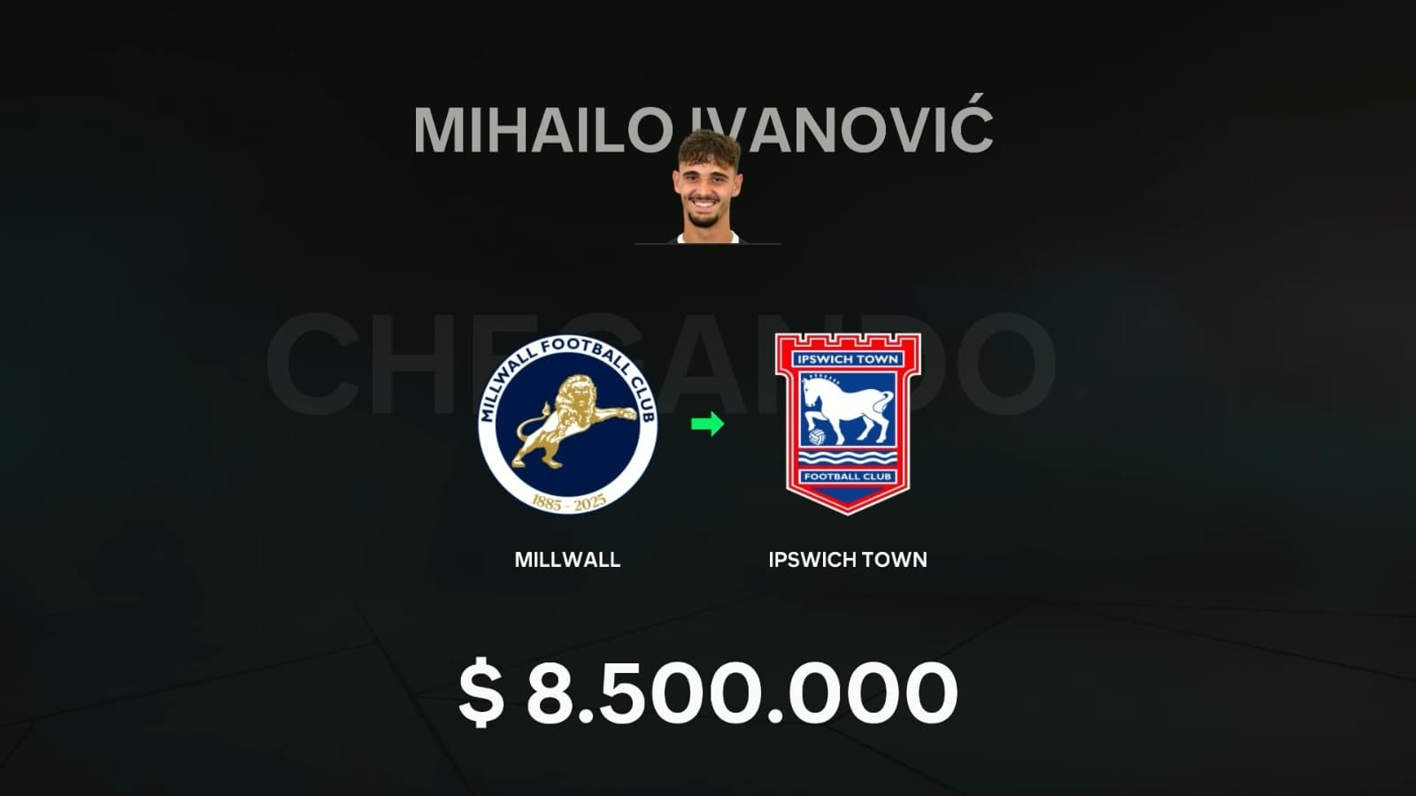 O novo camisa 9 chegou! Mihailo Ivanović desembarca no {@}[Ipswich Town](68e2b8b253b933facf635899) por $8.5M. O atacante sérvio, destaque…