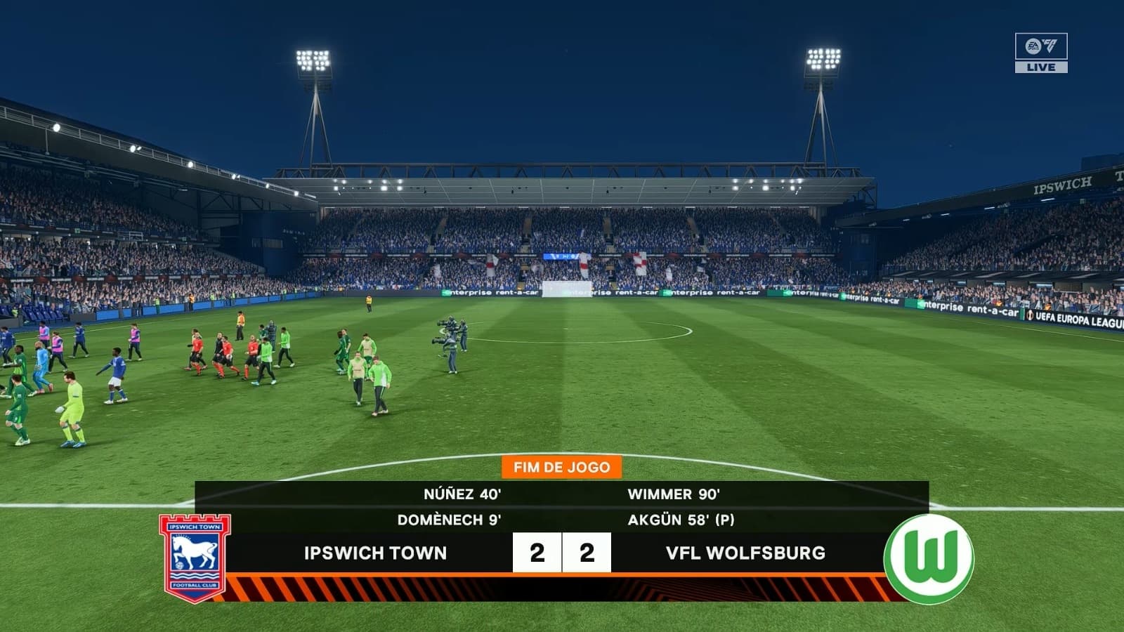O Ipswich Town esteve na frente com gols de Domènech e Núñez, mas o Wolfsburg buscou o empate com um gol de pênalti de Akgün e o balde de…