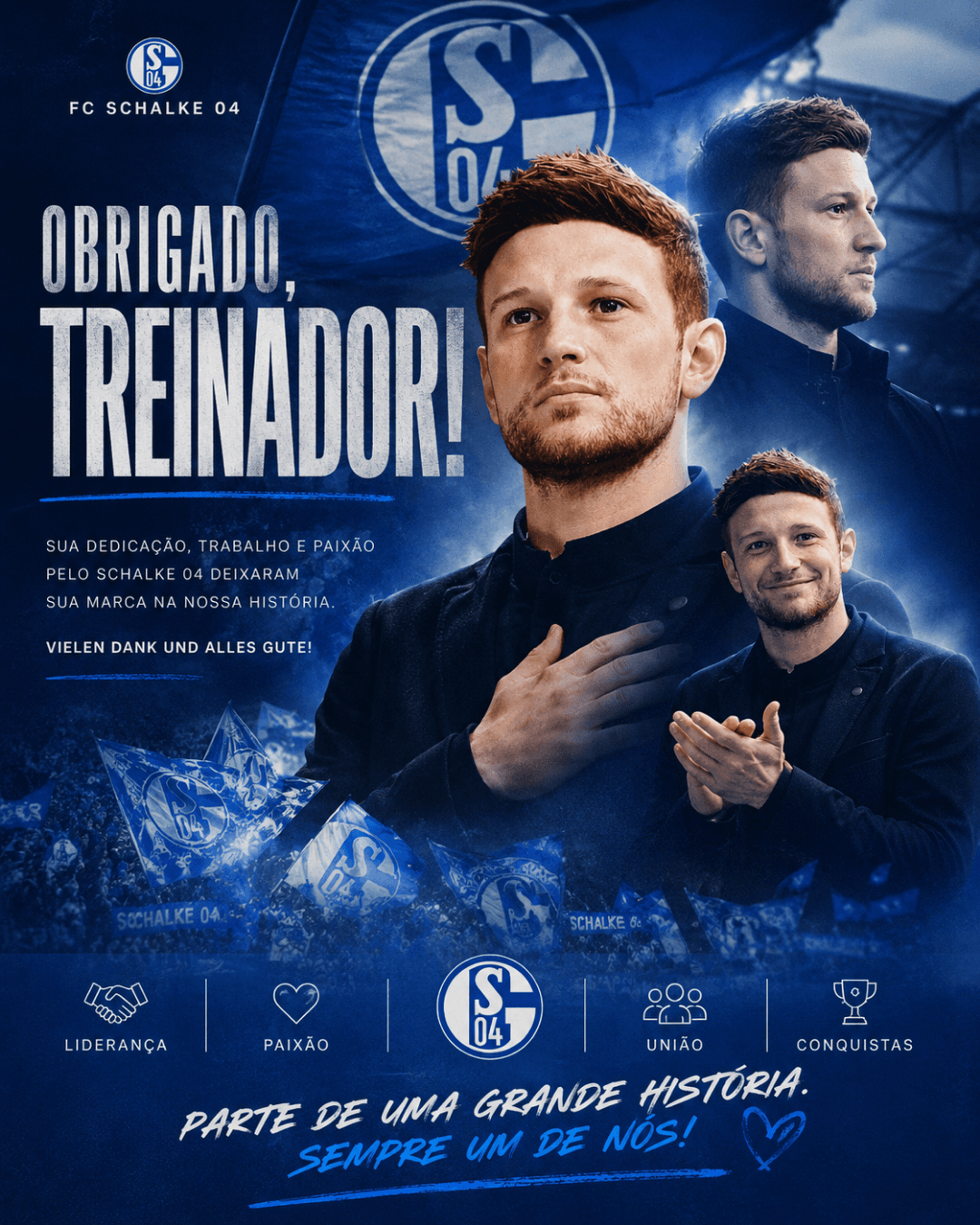 Após 6 temporadas de reformulação e de conquistas eu sinto que a minha passagem pelo Schalke 04 chegou ao fim, eu agradeço o presidente p…