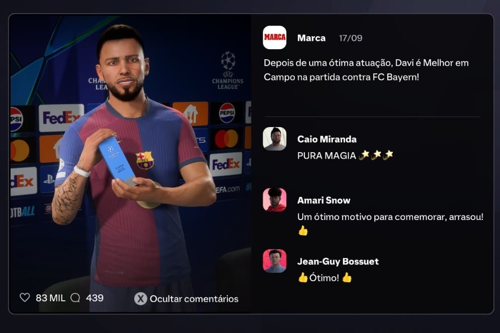 Uma honra de ser meu primeiro jogo e ter feito gol e ser o melhor da partida. Estamos sendo o mágico da Champions desde o início. ⚽️🏆