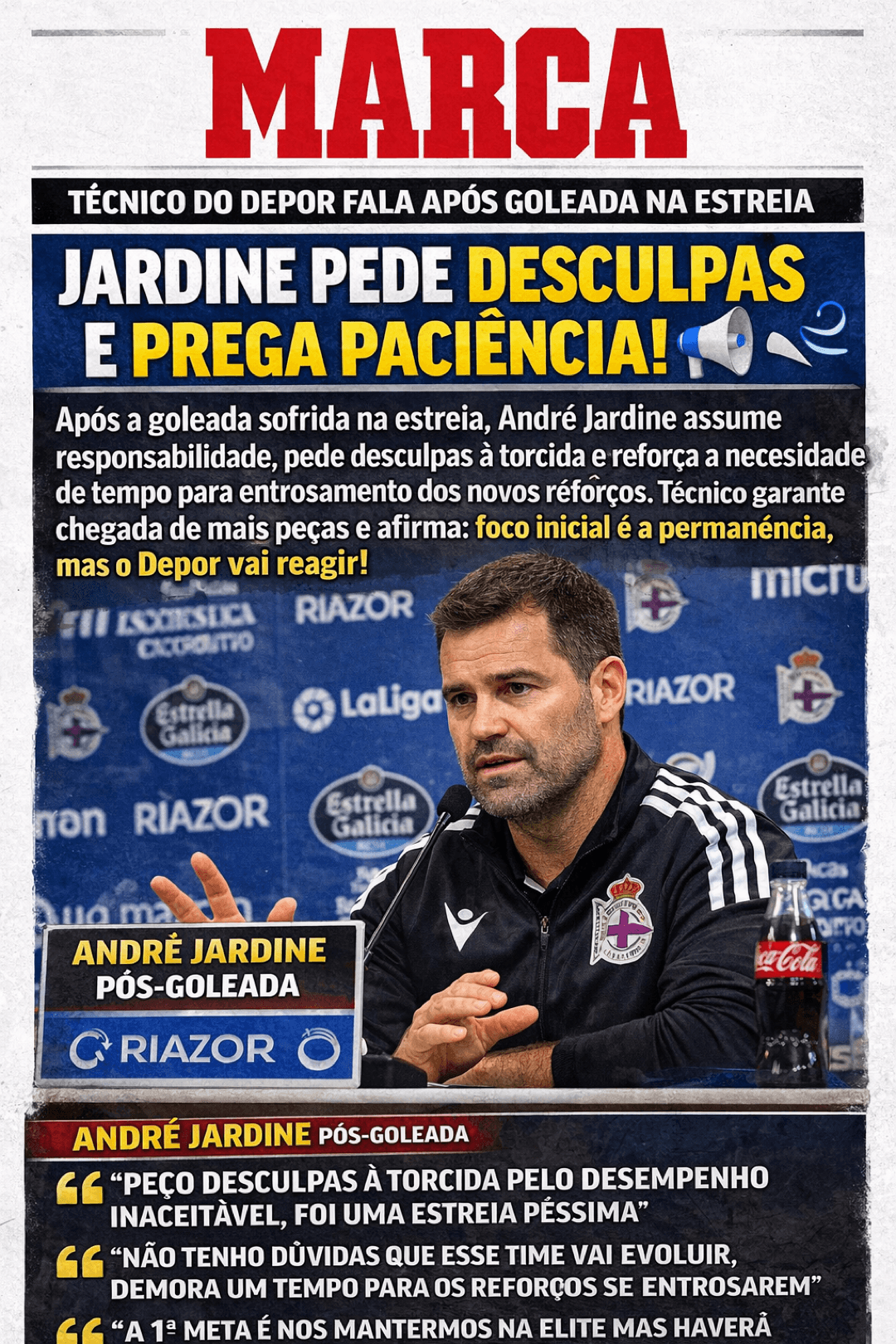 JARDINE PEDE DESCULPAS E PREGA PACIÊNCIA! Após estreia desastrosa, o técnico admite falhas, pede paciência à torcida e promete evolução c…