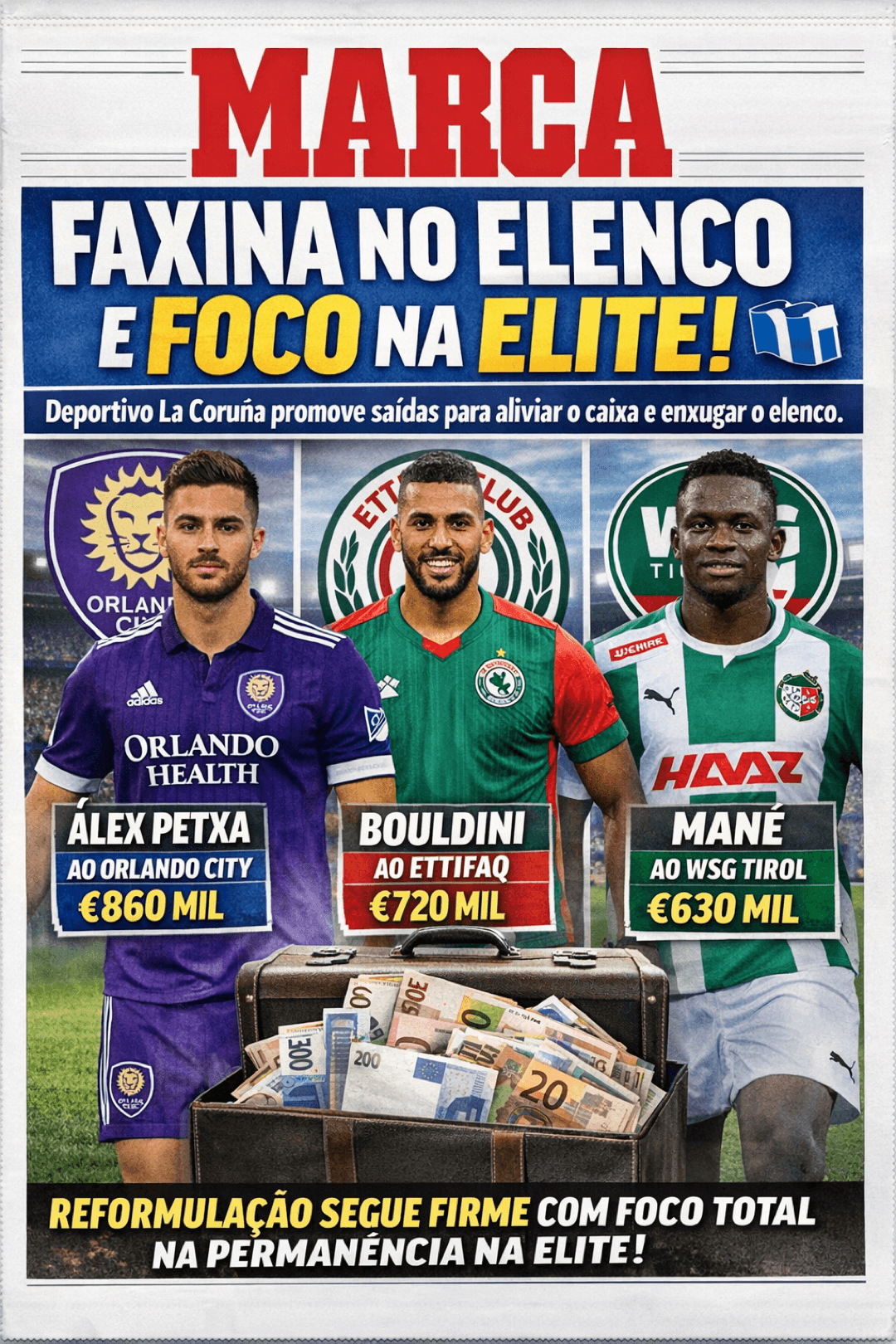 FAXINA NO ELENCO E FOCO NA ELITE! Deportivo La Coruña promove saídas estratégicas para aliviar o caixa e enxugar o elenco: Álex Petxa (€8…