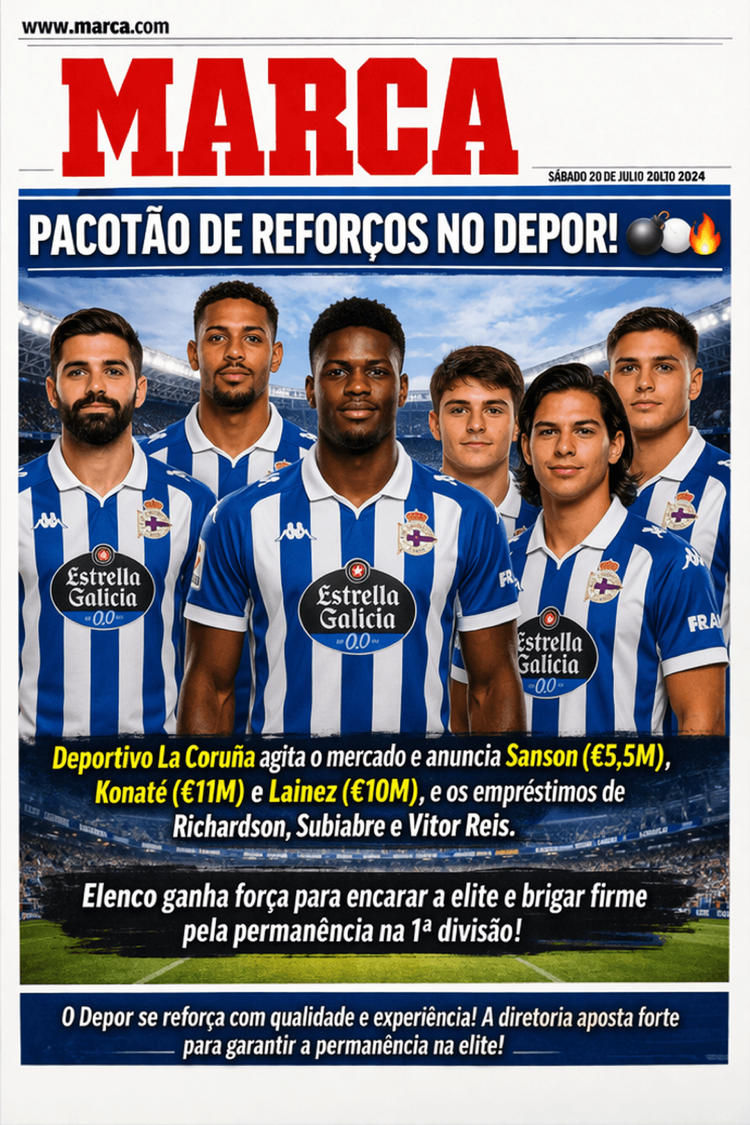 PACOTÃO DE REFORÇOS NO DEPOR! Deportivo La Coruña agita o mercado e anuncia Sanson (€5,5M), Konaté (€11M) e Lainez (€10M), além dos empré…