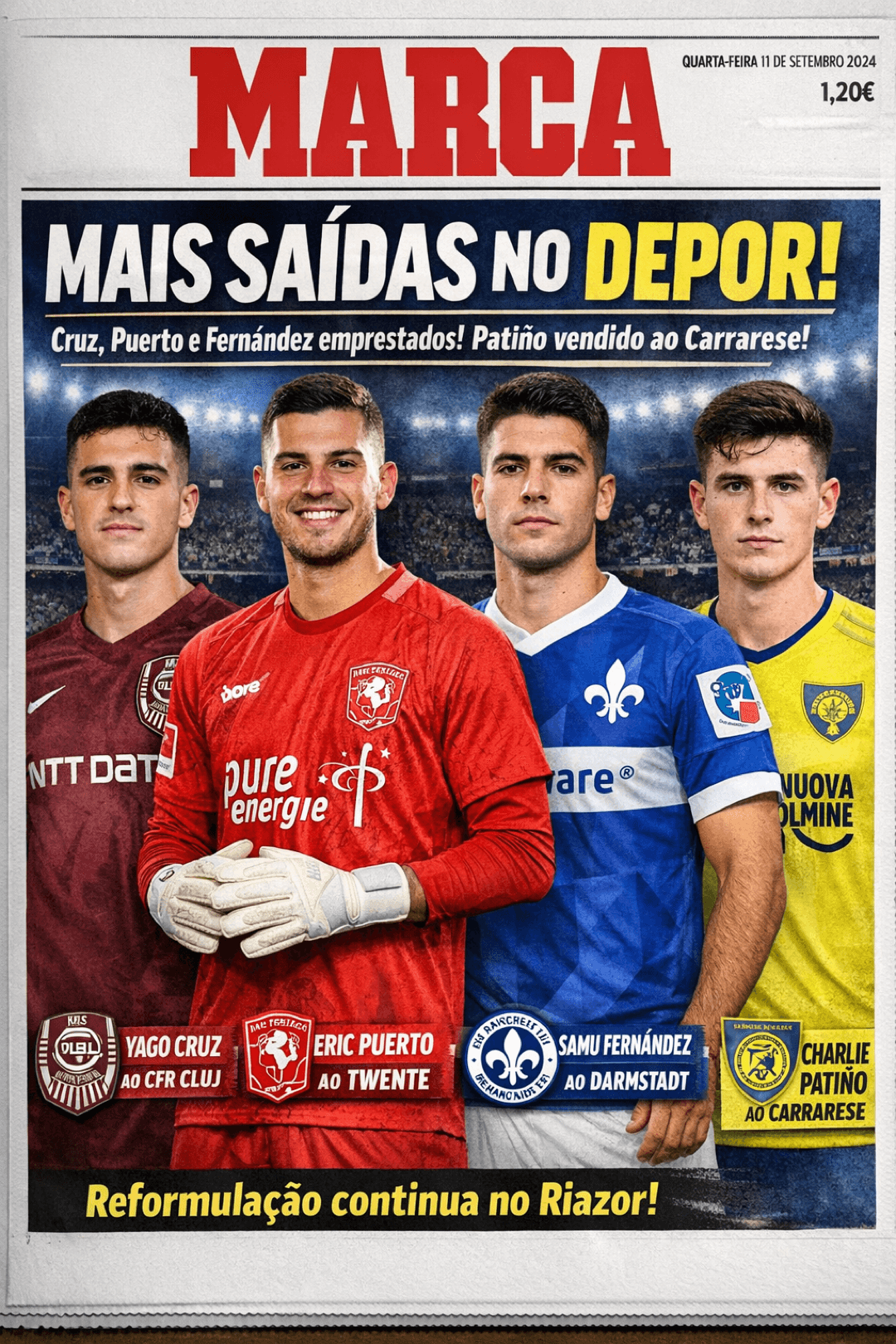 MAIS SAÍDAS NO DEPOR! Seguindo a reformulação do elenco, o La Coruña empresta Yago Cruz (Cluj), Eric Puerto (Twente) e Samu Fernández (Da…