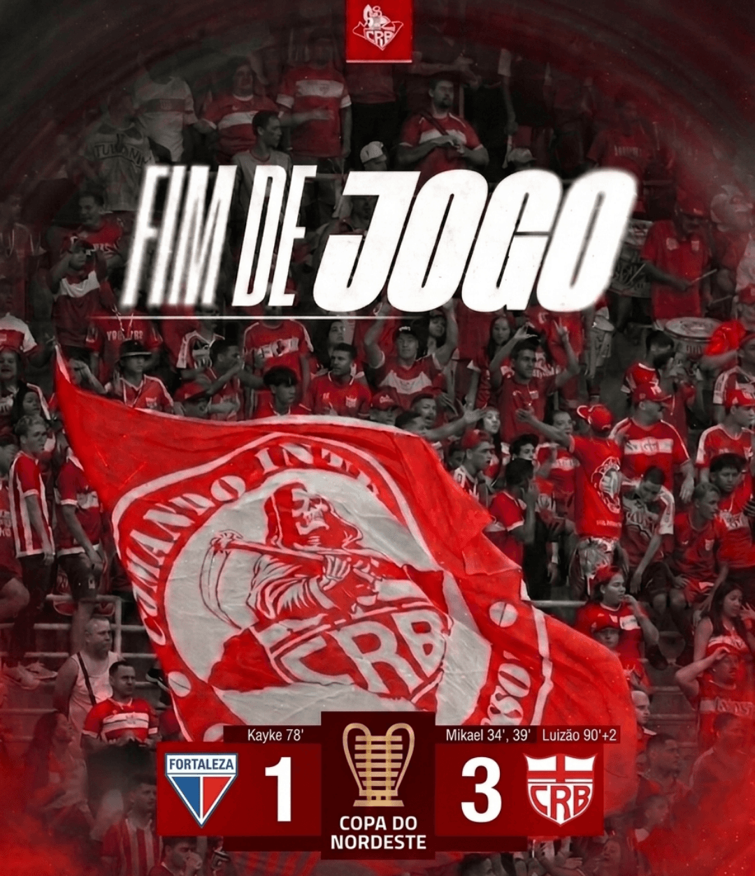 FINALISTAS! 🔴⚪ O CRB está na grande final da Copa do Nordeste! Com uma atuação de autoridade no Rei Pelé, o Galo de Campina venceu o For…