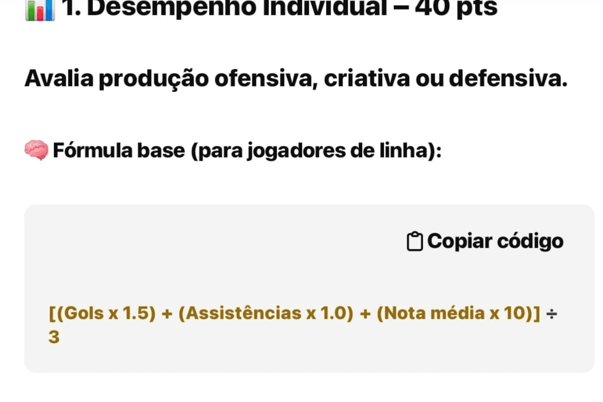 Aí todos os critérios para nossa premiação são baseados nisso tirando prêmio Puskás de técnico e de time do ano