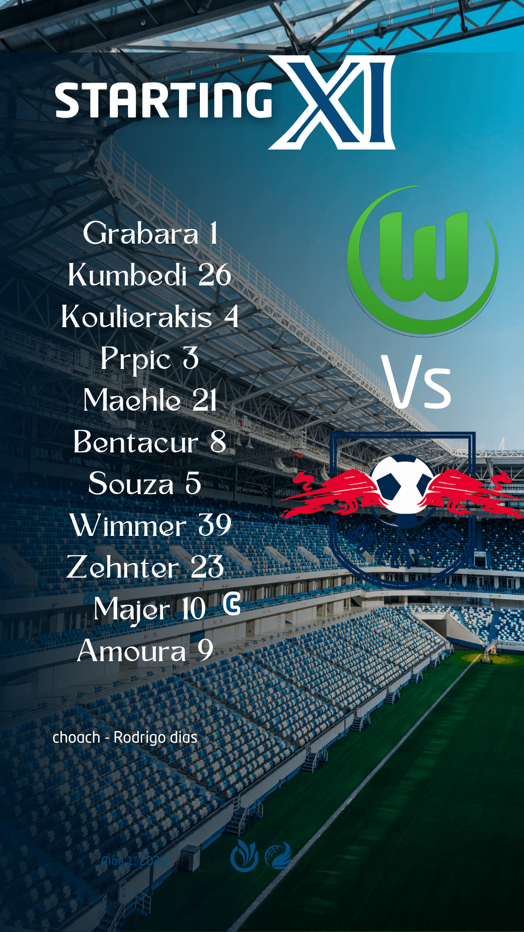 Escalação para o jogo frente o RB.leipzg vamos recuperar as nossas vitórias 💚🤍