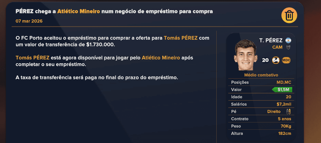 Pérez chega no Galo O volante argentino de 20 anos chega por empréstimo com uma opção de compra Bem vindo Ermano 🇦🇷🇧🇷 #VamoGalo