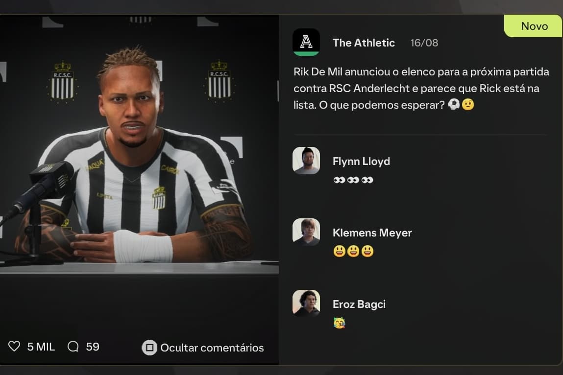 Ontem fiz minha primeira partida de muitas no time titular.