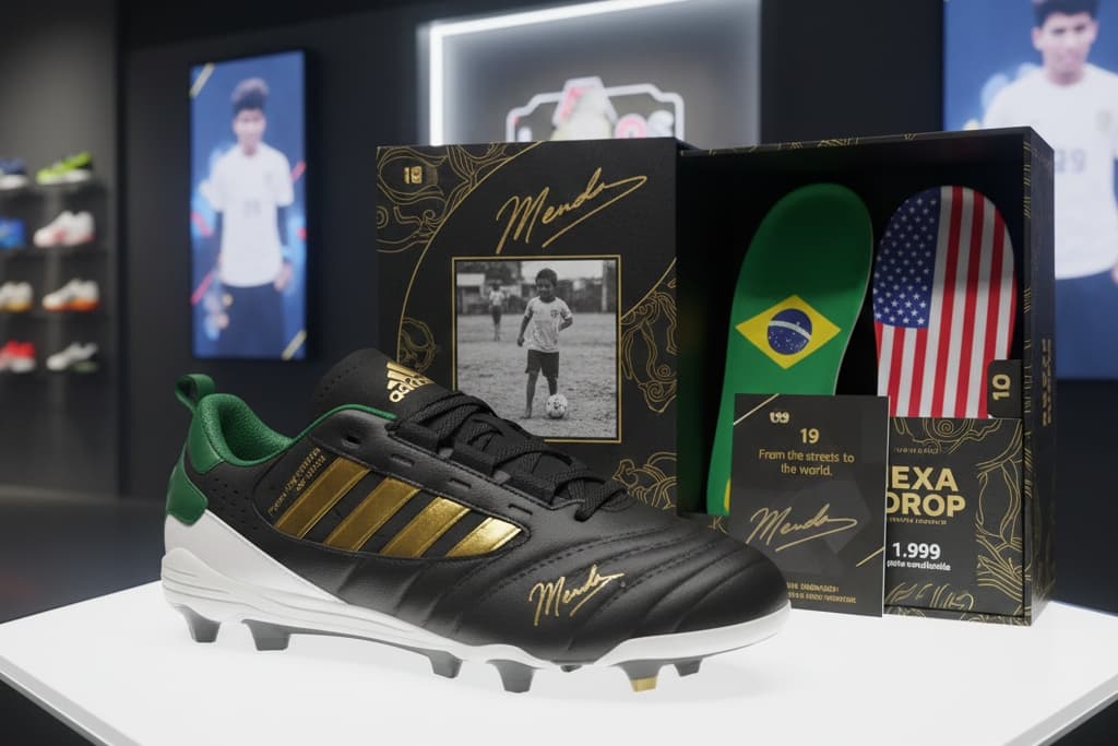 A chuteira HEXA DROP Mendes edition esta nas lojas Adidas agora! Apenas 1999 unidades lançadas com acompanhamentos especiais e unicos ass…