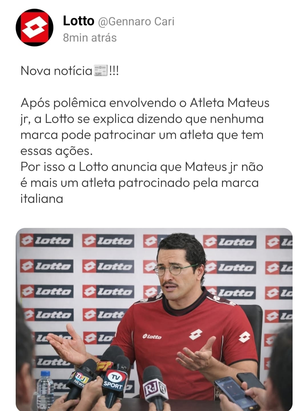 {@}[Gennaro Cari ](68e2a07053b933facf6270cf) veio a publico informar que o Atleta Mateus Jr e a Lotto não tem mais contrato de patrocínio…