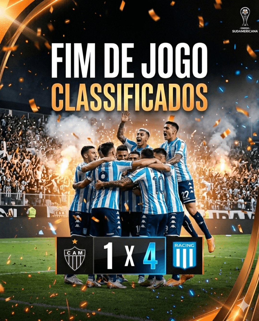 FIIIIM DE JOGO! 🔥🏆 De virada, o Racing Club garante uma grande vitória e confirma a classificação para as quartas de final da Copa Suda…