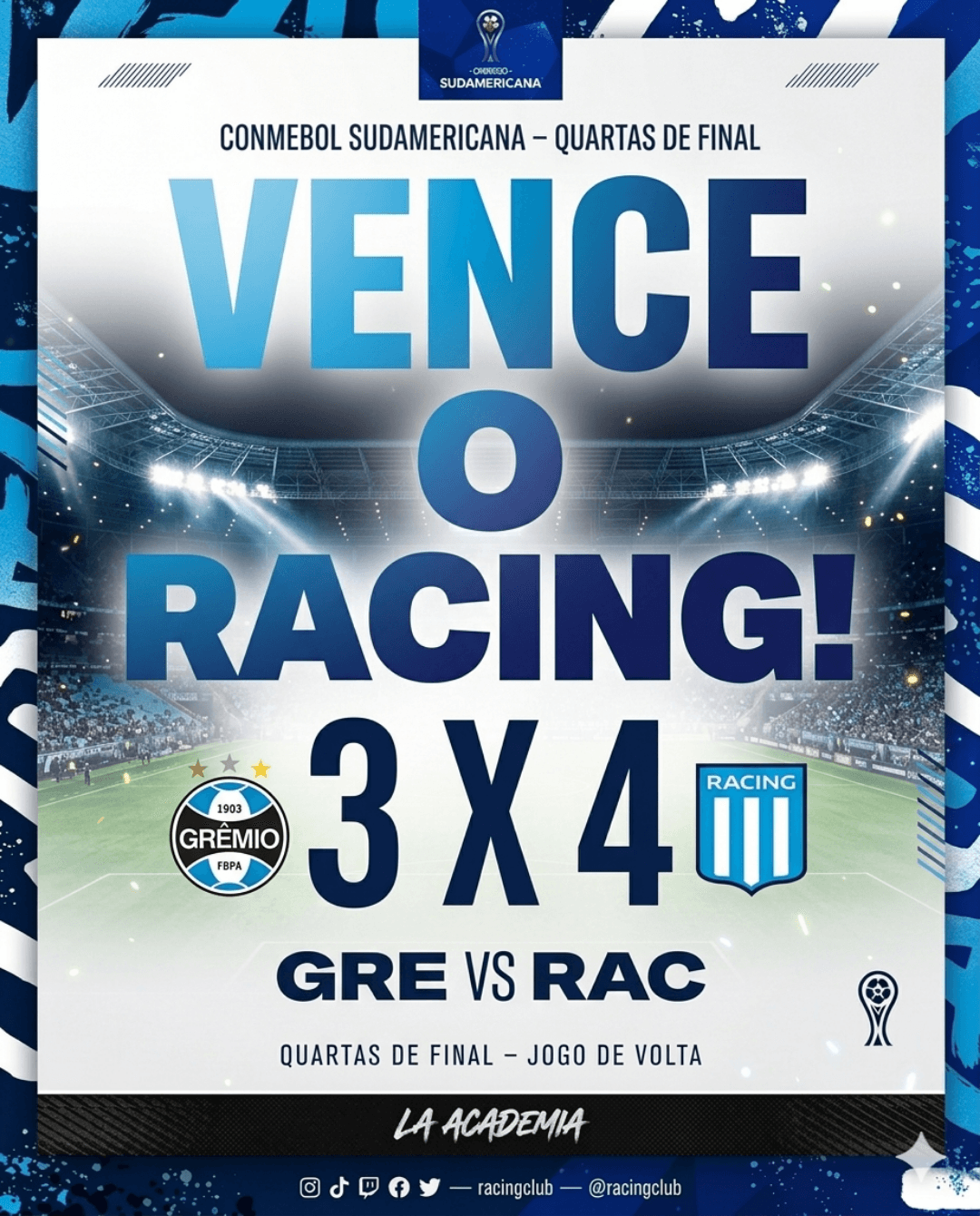 FIIIIM DE JOGO! Racing vence o Grêmio e avança para as semifinais da copa Sudamericana!! Grêmio 3 x 4 Racing Em busca da glória da sudame…