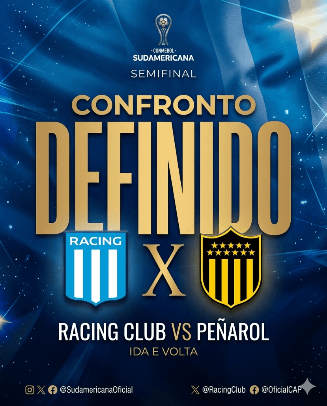 CONFRONTO DEFINIDO! 🏆 O Racing Club enfrentará o Peñarol nas semifinais da Copa Sudamericana. Seguimos em busca do grande objetivo. ¡Vam…