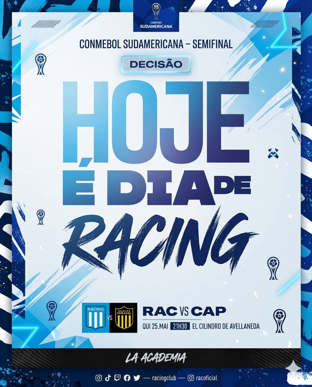 DIA DE DECISÃO! 🆚 Peñarol 🏆 Copa Sudamericana 🏟️ El Cilindro Pra cima, Racing! 🤍🩵👊🏽