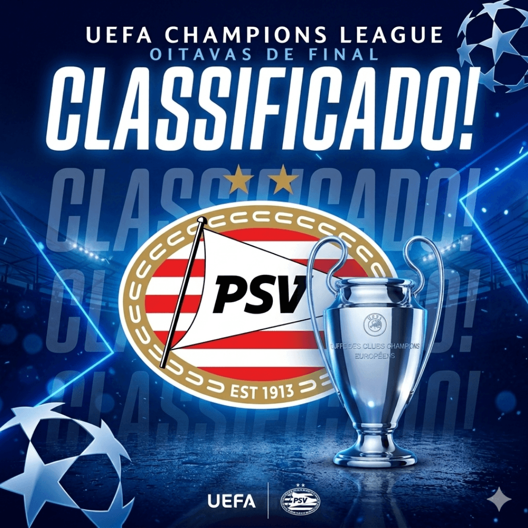 Classificados! ⭐🏆 O PSV Eindhoven termina em 2º lugar na fase de liga da UEFA Champions League e garante vaga nas oitavas de final. Em b…