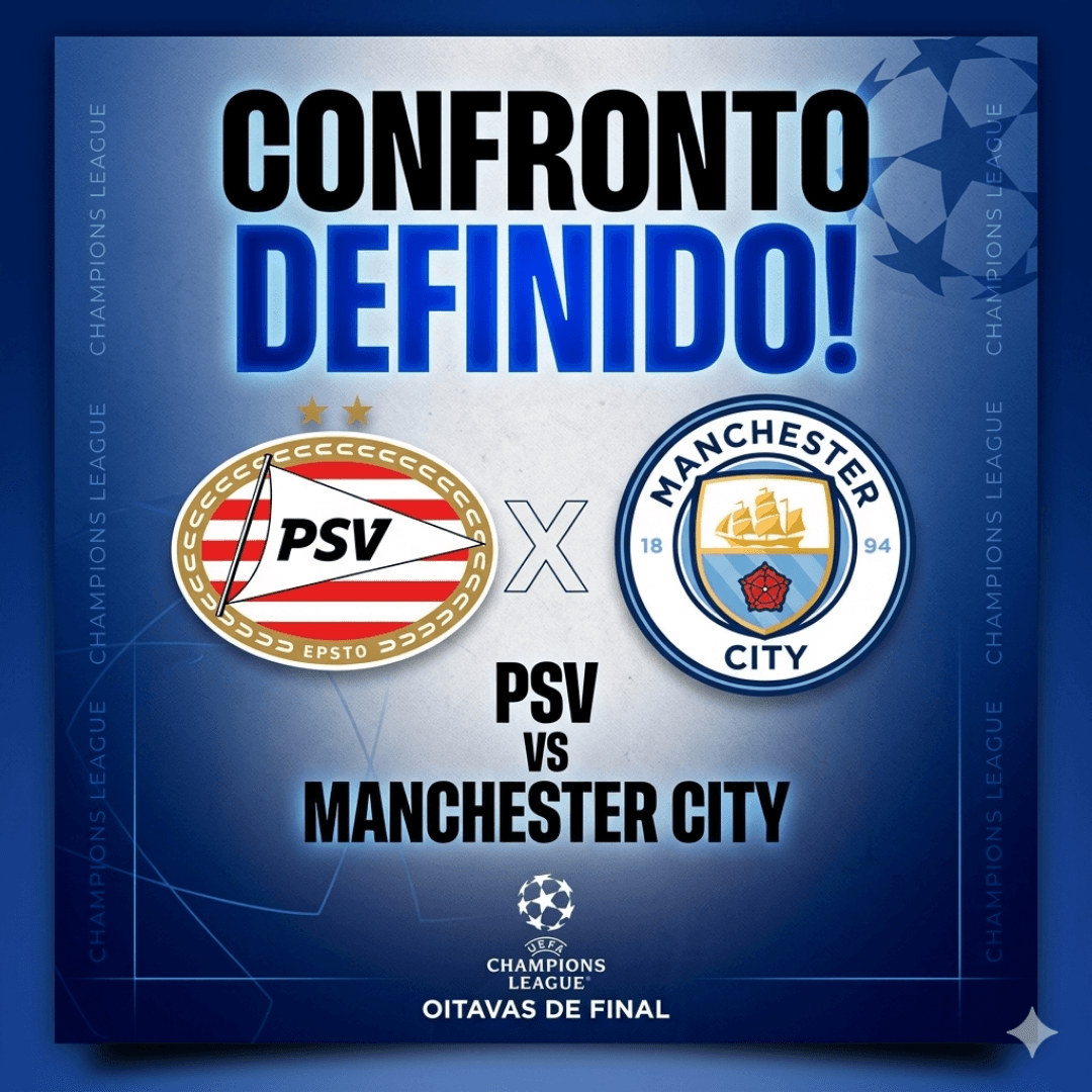CONFRONTO DEFINIDO! ⭐🏆 O PSV Eindhoven enfrentará o Manchester City nas oitavas de final da UEFA Champions League. Grande desafio pela f…