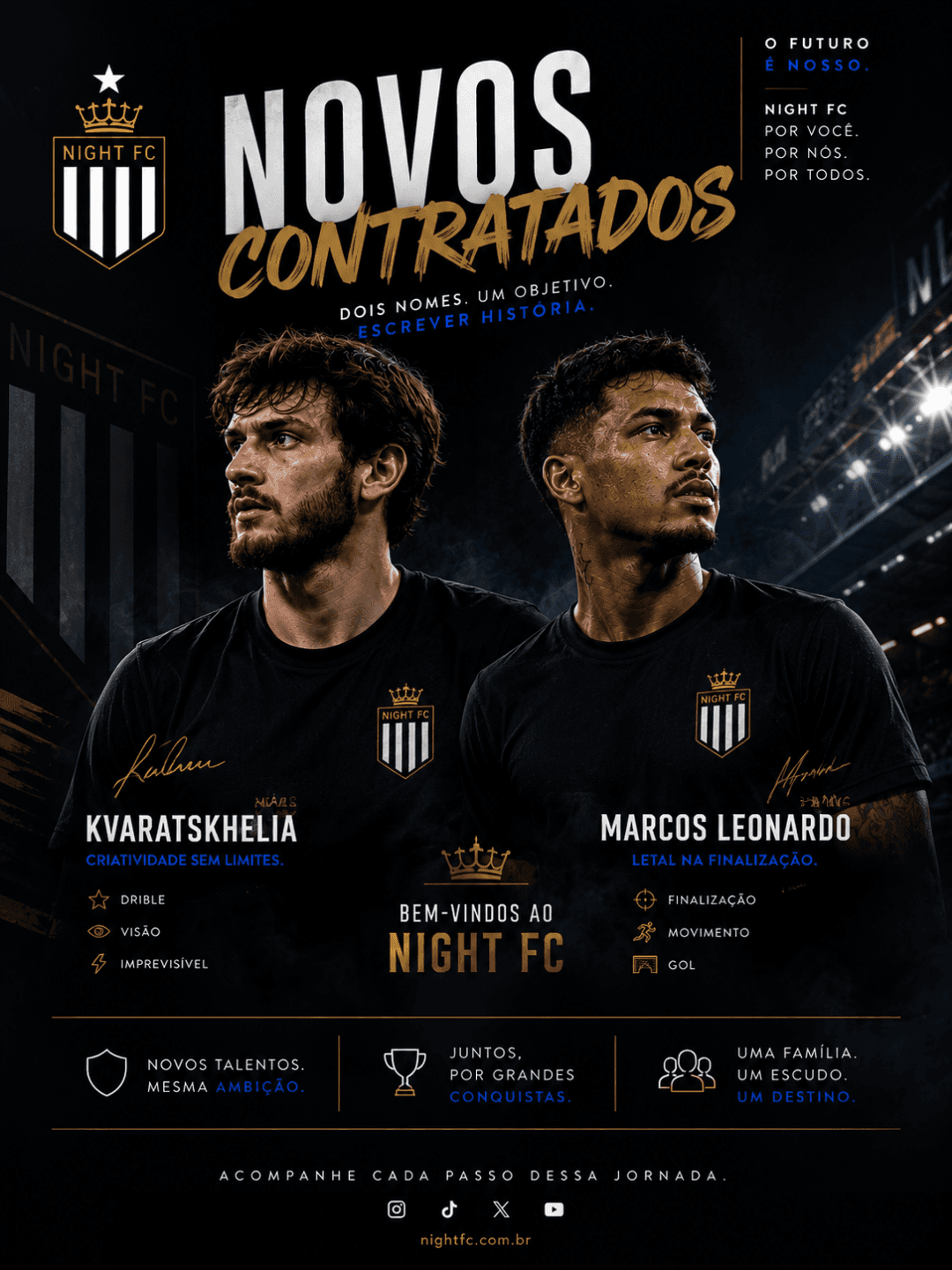 Bem vindos ao nosso clube! Kvaratskhelia e marcos leonardo sao os últimos contratados do clube no ano ! 🔥👀⚫️🔵 Vamos com tudo pro acess…