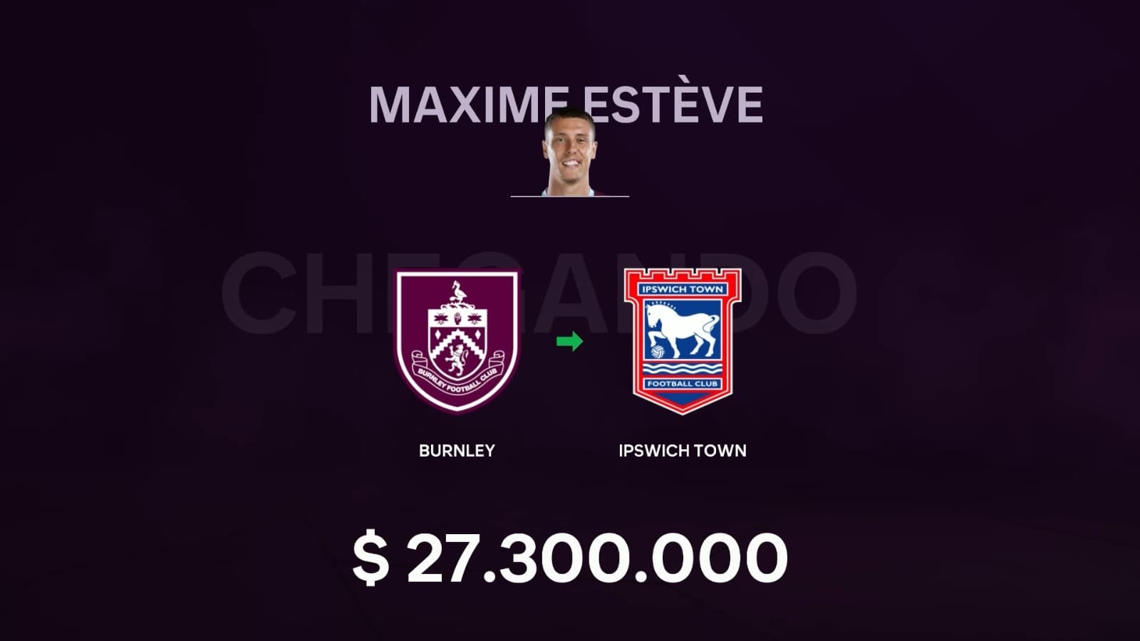 Muralha na Defesa! 🇫🇷 Maxime Estève é do {@}[Ipswich Town](68e2b8b253b933facf635899)! O zagueiro deixou o Burnley por $27.3M para ser T…