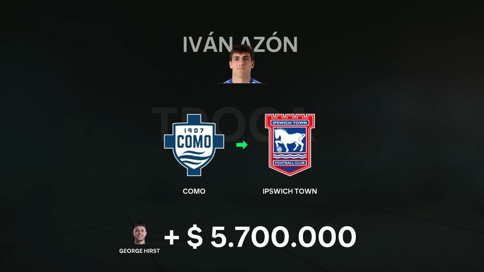 NOVIDADE NO ATAQUE! O {@}[Ipswich Town](68e2b8b253b933facf635899) confirmou a chegada de Iván Azón, vindo do Como. O negócio envolveu a s…