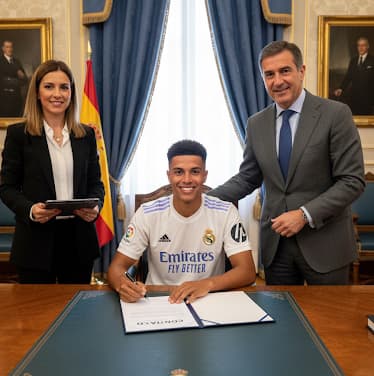 Muito feliz por assinar o contrato com o {@}[Real Madrid](68c42ae3ec8d78d8303a9dc7)