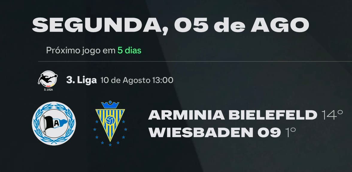 Vamos para a 2ª Rodada da 3. Fußball-Liga. Jogo fora de casa diante do Arminia. A 1ª rodada esqueci de gravar , goleamos o Rot-Weiss Esse…