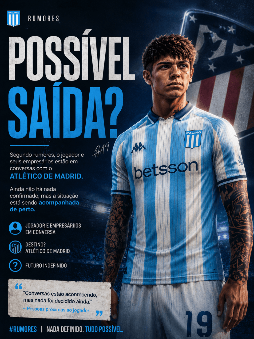 Possível saída? Seguindo os rumores Caio Andrade e seu empresário está conversando com Atlético de Madrid 🔥⚽?