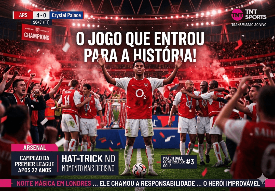 Tnt Sports🗞️ ARSENAL CAMPEÃO! Após 22 anos sem vencer a Premier League, L. Santos faz um hat-trick heroico contra o Crystal Palace (seu …