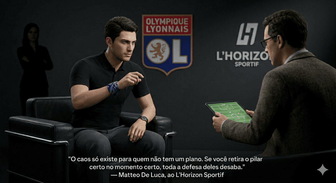A Geometria da Vitória: Matteo De Luca disseca o caos e explica por que o futebol, para ele, é uma planta baixa. O Arquiteto do Lyon reve…