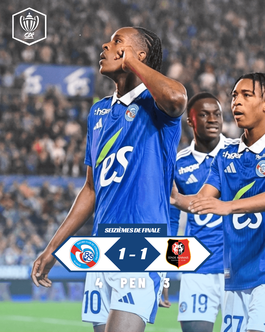 O RC Strasbourg venceu o Stade Rennais nos pênaltis e se classificou para as Oitavas de Final