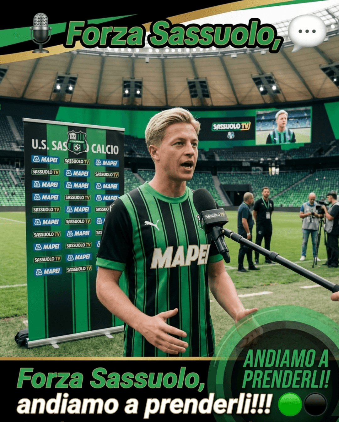 Luca Kovalenko aceita fazer uma entrevista, depois de 5 perguntas ele diz " Forza Sassuolo, andiamo a prenderli!" Que em português signif…