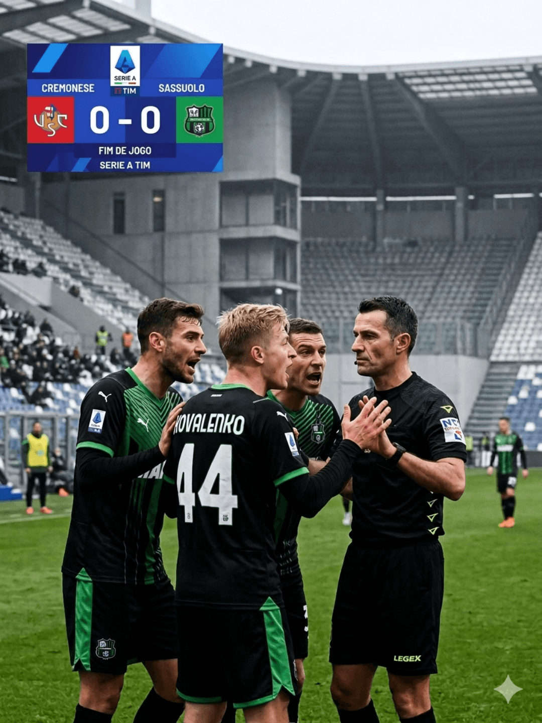 Mais uma polémica na Serie A! Depois de dar só 3 minutos de acréscimos na partida entre Cremonese e Sassuolo, o árbitro não marcou penalt…