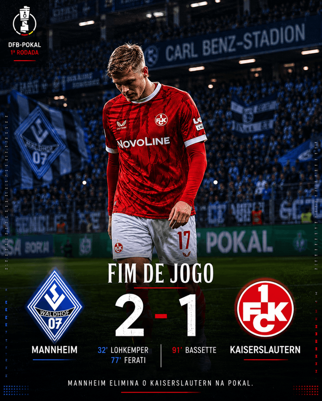 Fomos eliminados na 1ª fase da Pokal pelo nosso maior rival. Estreia péssima do Ballack, hein? Espero que tenha sido apenas um apagão!