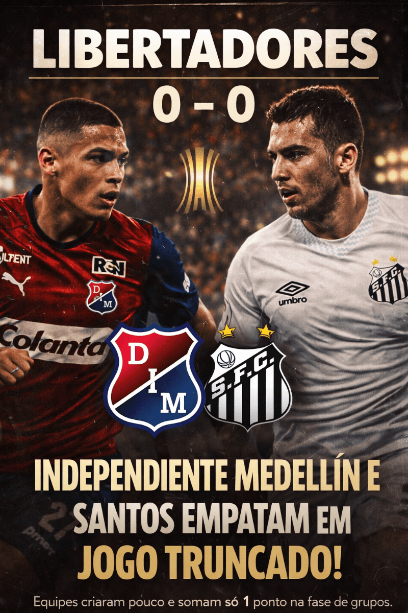 Santos arranca um empate sem gols contra o Independiente Medellín fora de casa e soma um ponto valioso na Libertadores. #Libertadores #Sa…