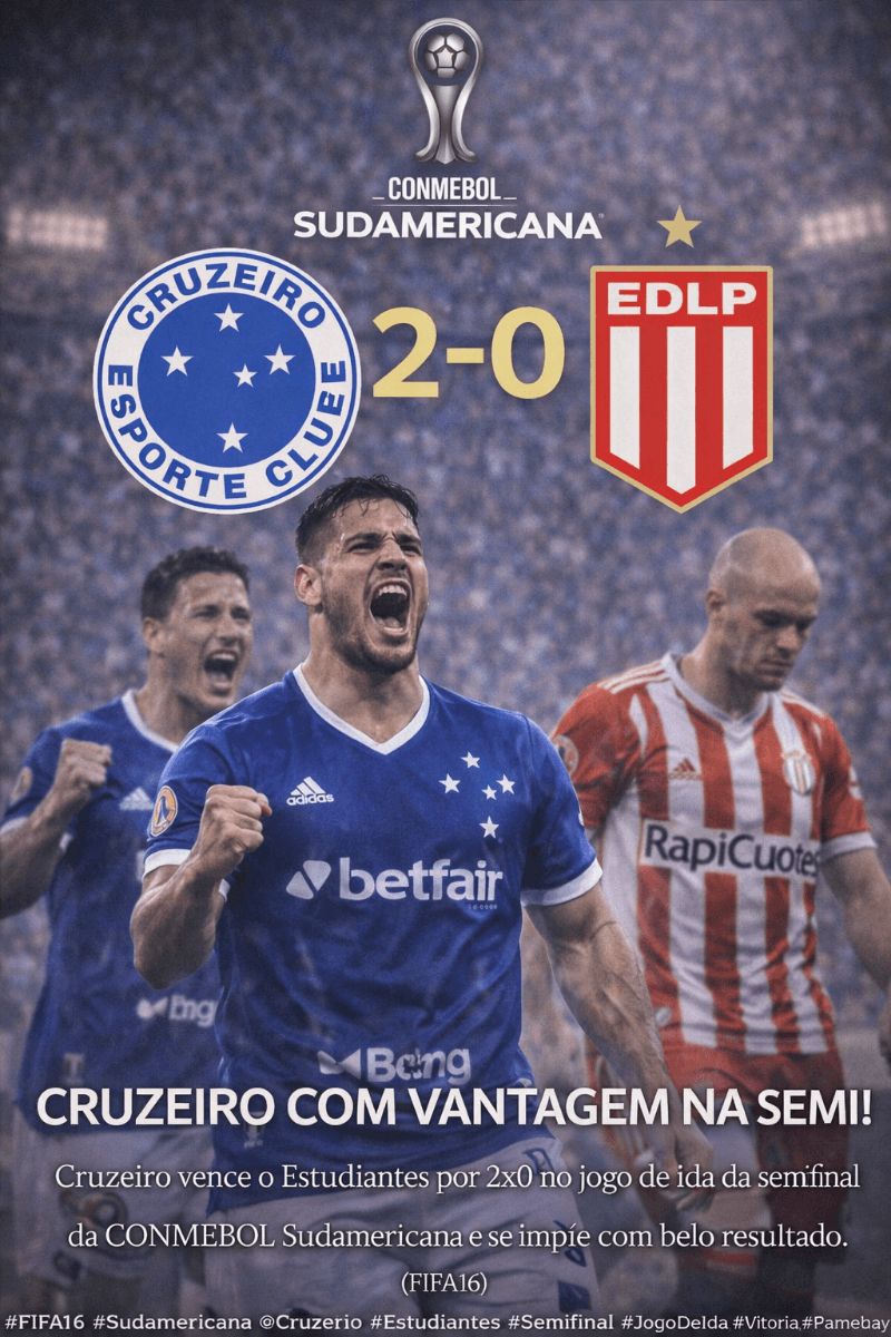 Cruzeiro vence o Estudiantes por 2x0 no jogo de ida da semifinal da Sul-Americana e abre boa vantagem para a decisão da vaga. (FIFA16) #F…