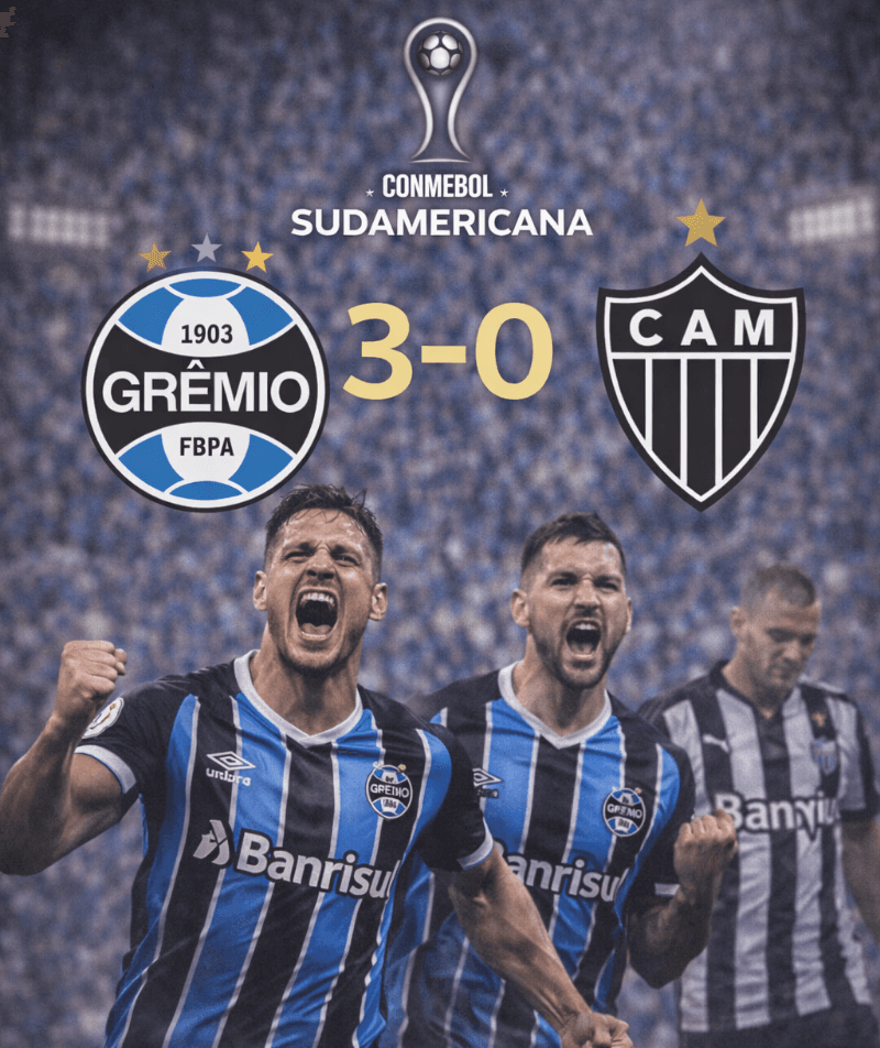 Grêmio goleia o Atlético-MG por 3x0 no jogo de ida da semifinal da Sul-Americana e abre grande vantagem por vaga na final. (FIFA16) #FIFA…