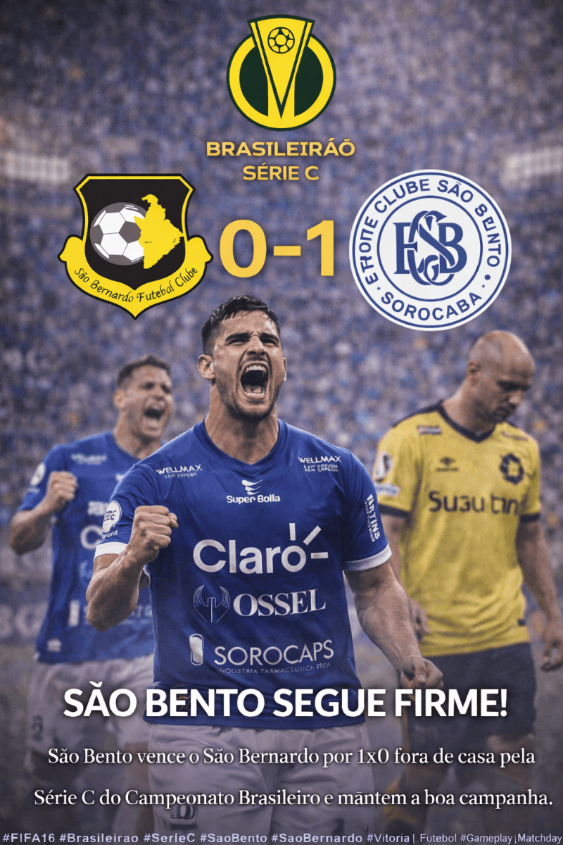 São Bento vence o São Bernardo por 1x0 fora de casa na Série C e soma mais 3 pontos importantes na campanha. (FIFA16) #FIFA16 #SerieC #Br…