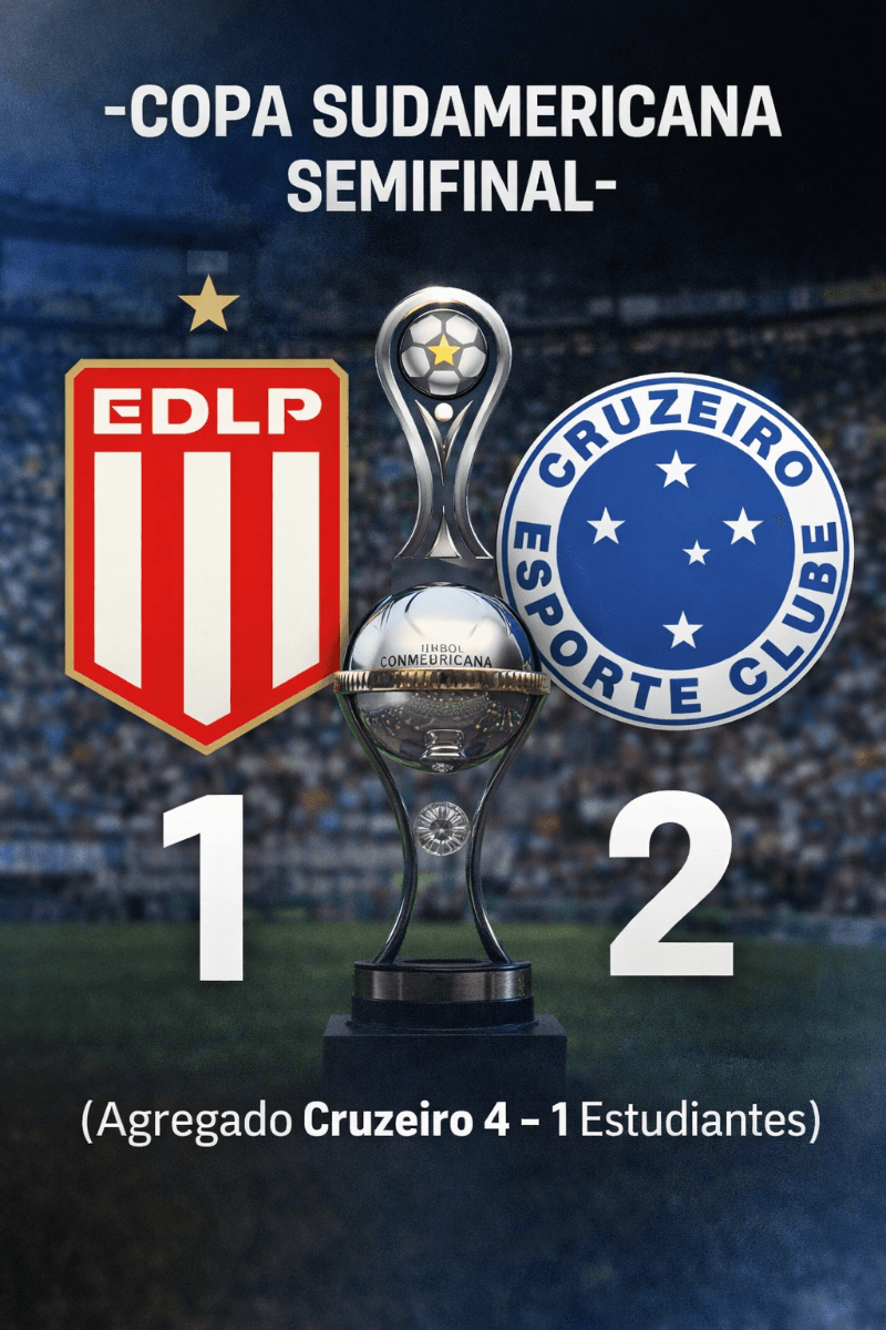 CRUZEIRO NA FINAL DA SUL-AMERICANA! 🏆 A Raposa vence o Estudiantes por 2–1 fora de casa e fecha o agregado em 4–1. Campanha firme, domín…