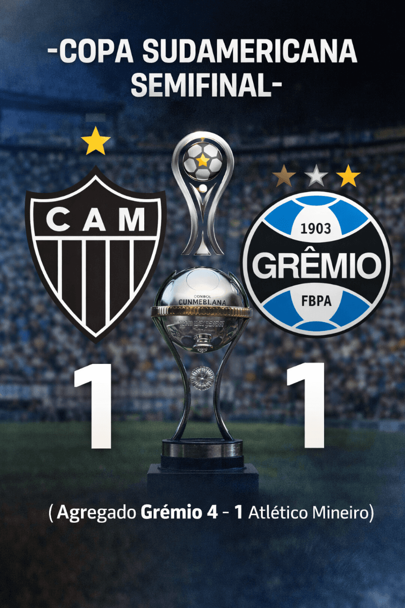GRÊMIO ESTÁ NA FINAL DA SUL-AMERICANA! 🏆 O Tricolor segura o 1–1 fora de casa contra o Atlético Mineiro e fecha o confronto com autorida…